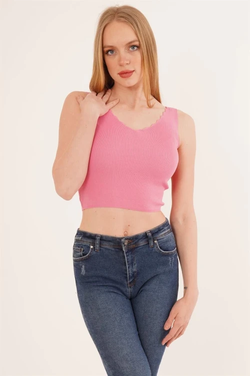 Pembe Merdiven Yaka Triko Bluz CO-2523256336