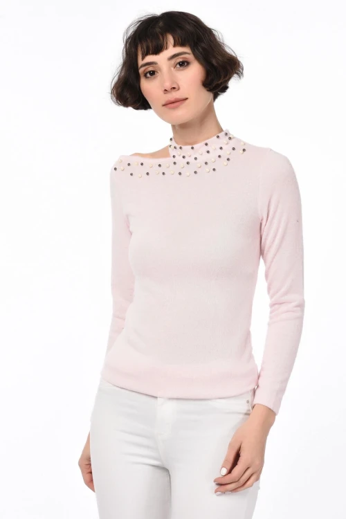 Pudra Tek Omuzu Açık İncili Yumoş Bluz CO-258490936