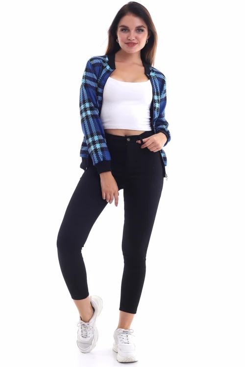 Saks Siyah Ekose Desenli Bomber Ceket CO-2521323204