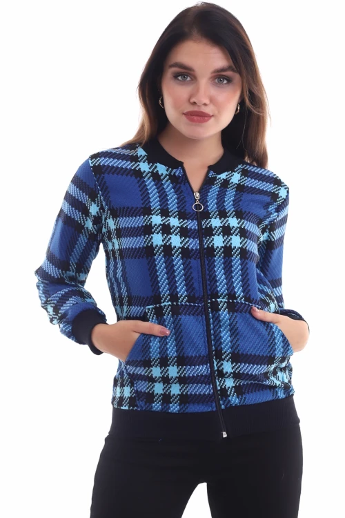 Saks Siyah Ekose Desenli Bomber Ceket CO-2521323204