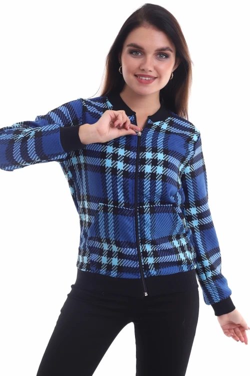 Saks Siyah Ekose Desenli Bomber Ceket CO-2521323204