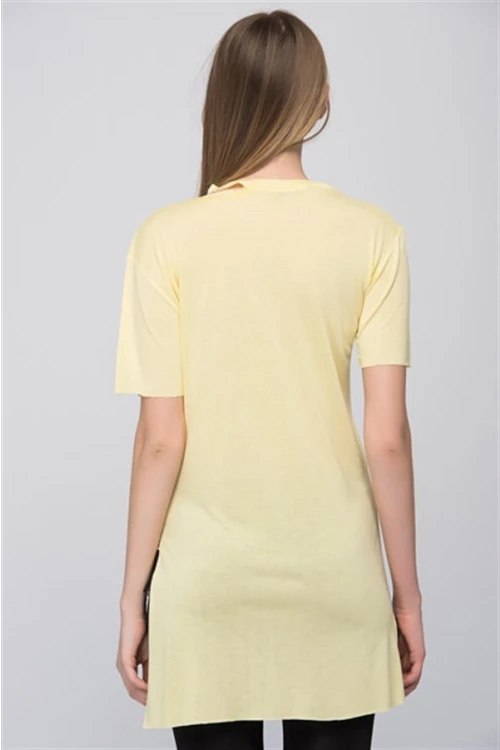 Sarı Baskılı Kısa Kol Garnili Bluz CO-258101001