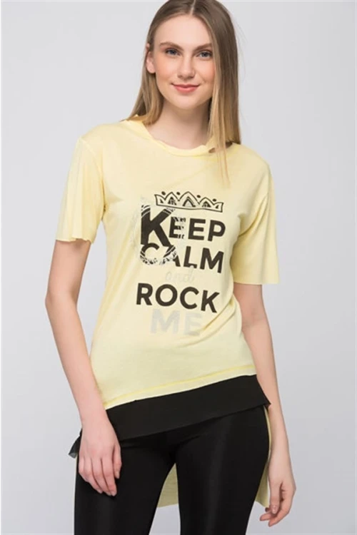 Sarı Baskılı Kısa Kol Garnili Bluz CO-258101001