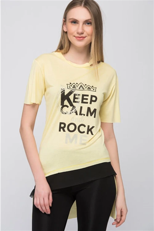 Sarı Baskılı Kısa Kol Garnili Bluz CO-258101001
