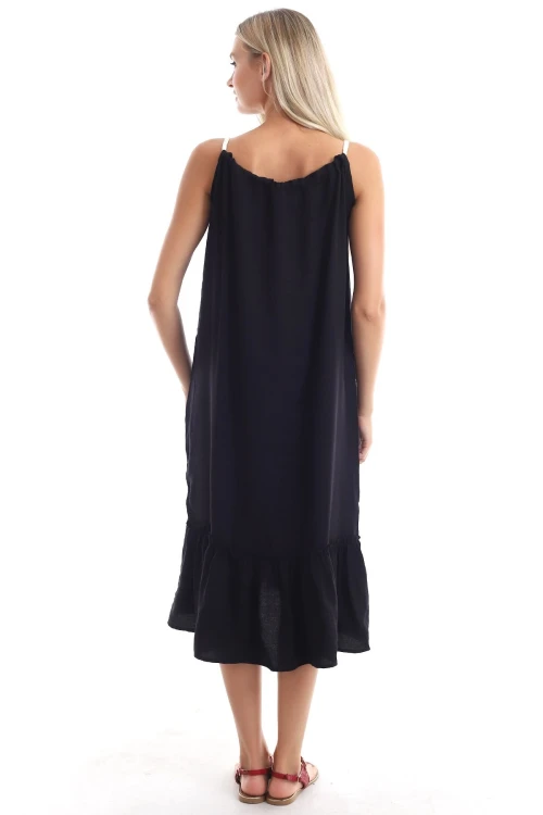 Siyah Askılı Keten Dokuma Elbise CO-2520343089