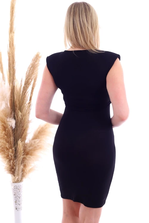 Siyah Beli Kuşaklı Omuzu Vatkalı Elbise CO-2520070783