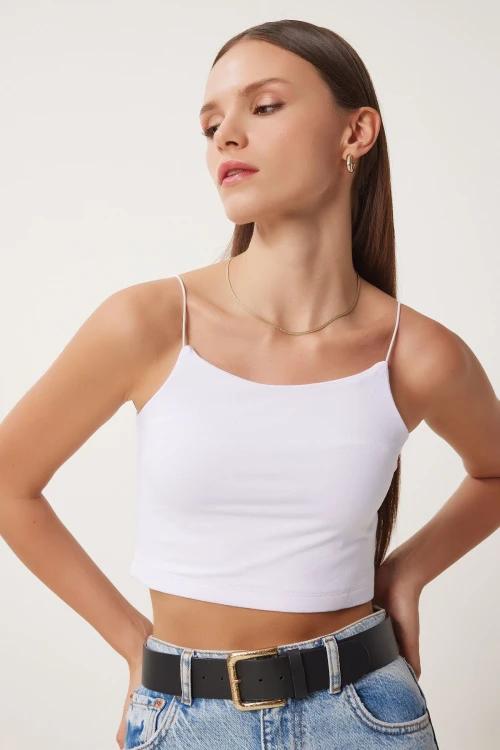 Siyah Beyaz İp Askılı 2Li Paket Örme Bluz BCCL-253001