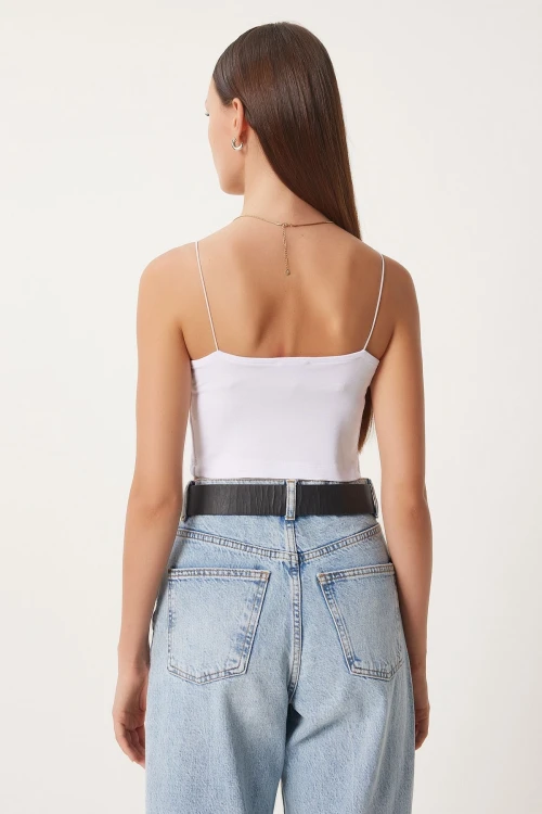 Siyah Beyaz İp Askılı 2Li Paket Örme Bluz BCCL-253001