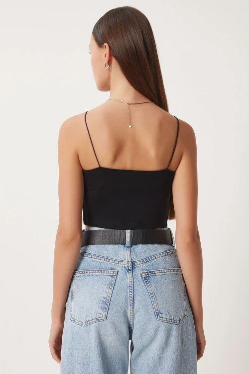 Siyah Beyaz İp Askılı 2Li Paket Örme Bluz BCCL-253001