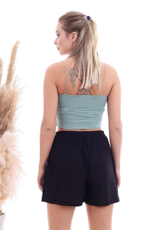 Siyah Cepli Bağlamalı Beli Lastikli Şort CO-2520064507