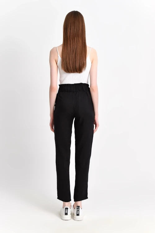 Siyah Düğmeli Cepli Dokuma Pantolon CO-259283059