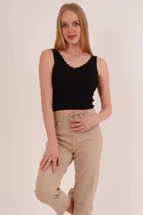 Siyah Merdiven Yaka Triko Bluz CO-2523256336