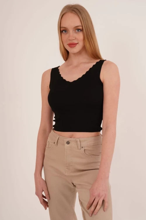 Siyah Merdiven Yaka Triko Bluz CO-2523256336