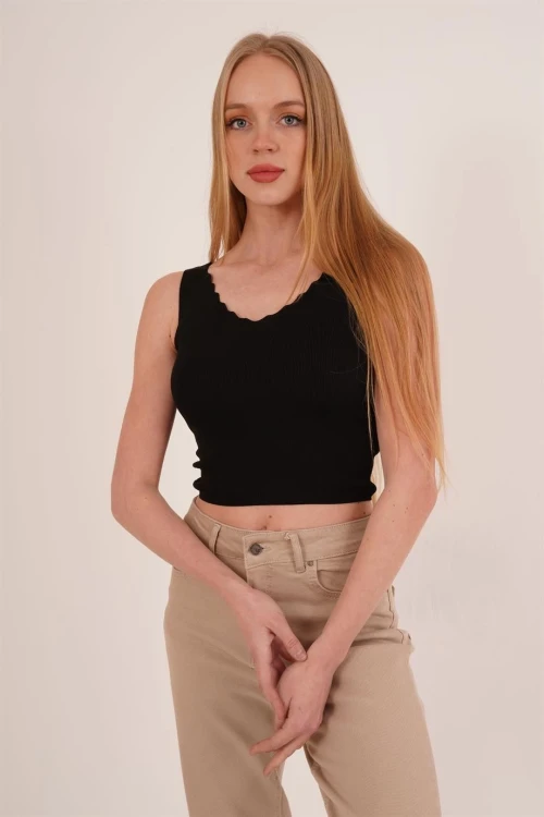 Siyah Merdiven Yaka Triko Bluz CO-2523256336