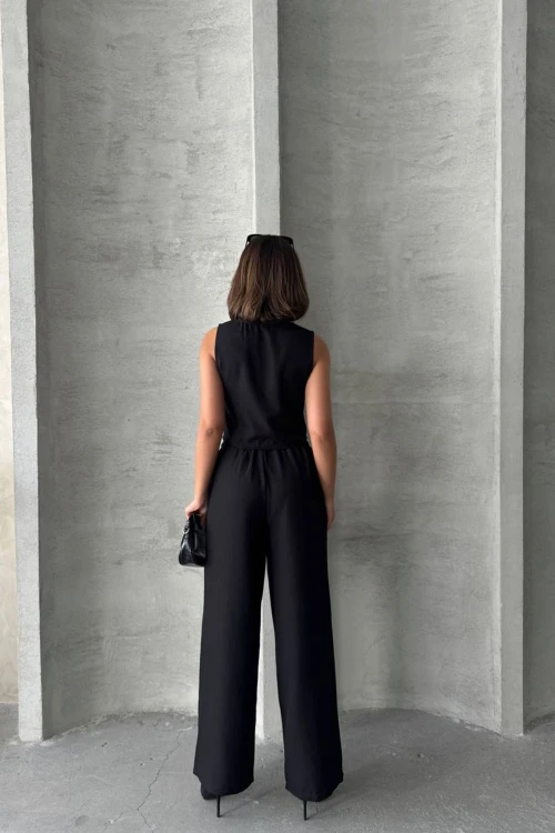 Siyah Yelek Ve Pantolonlu Alt Üst Dokuma Takım BCHN-25252