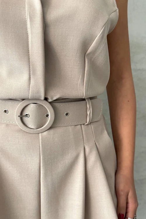 Taş Kemerli Çift Cepli Yakalı Dokuma Tulum BCHN-255010