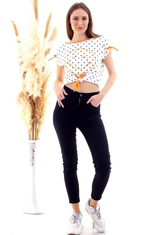 Turuncu Baskılı Bağlamalı Bluz CO-2520050510