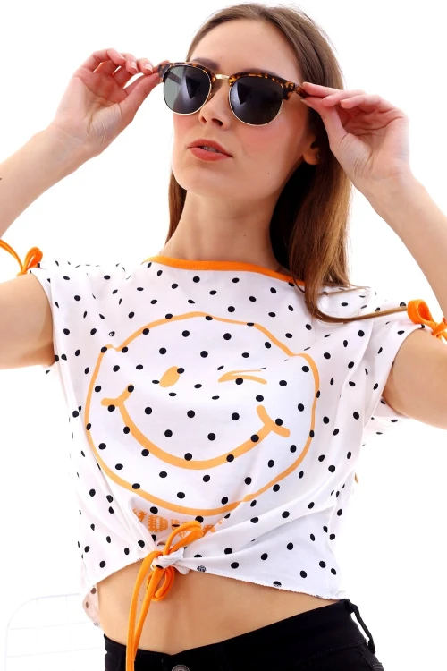 Turuncu Baskılı Bağlamalı Bluz CO-2520050510