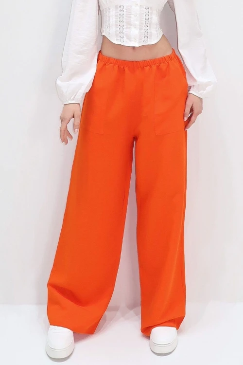 Turuncu Çift Cepli Yazlık Keten Dokuma Pantolon BCIR-251001