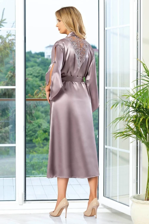 Vizon Saten Dantel Detaylı Gecelik Sabahlık Ikili Takım BCAN-252609FA