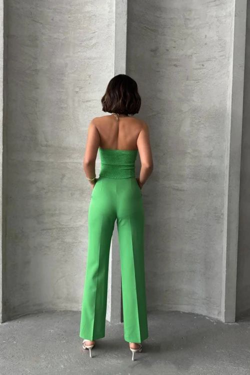 Yeşil Crop Bluz Ve Cepli Pantolon Dokuma Alt Üst Takım BCHN-2525212