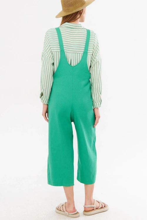 Yeşil Önü Cepli Askılı Yazlık Gabardin Bahçıvan Tulum