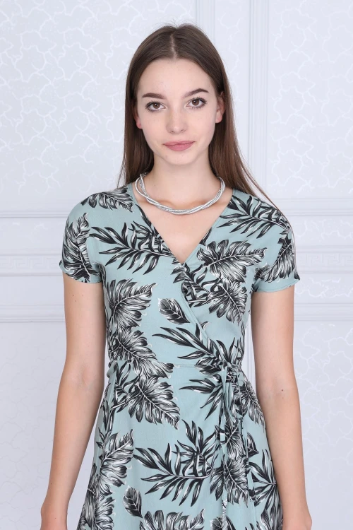 Yeşil Vizon Anvelop Yarasa Kol Dokuma Elbise CO-2593102403