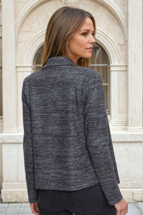 Antrasit Kendinden Dokulu Çift Taraflı Ceket Hırka BCBSK-25700-2975