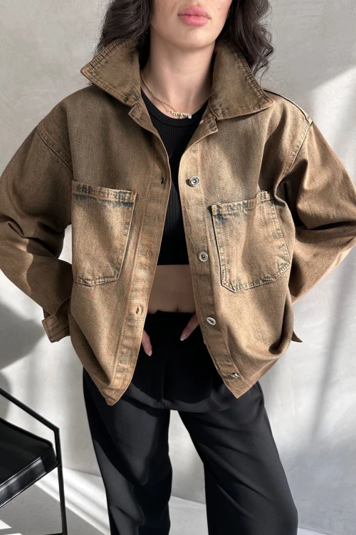 Bakır Çift Cepli Yıkamalı Denim Gömlek Ceket BCDF-235403