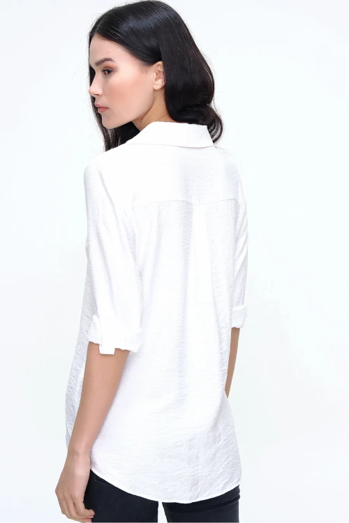 Beyaz Keten Dokulu Gömlek BCBSK-25700-3043