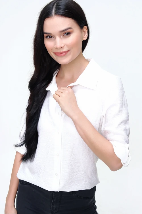 Beyaz Keten Dokulu Gömlek BCBSK-25700-3043