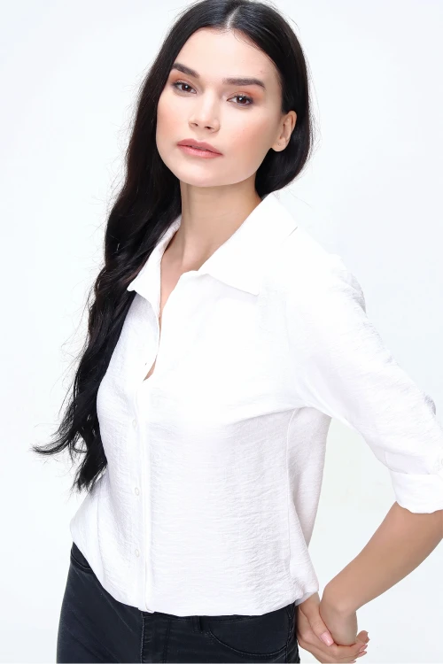 Beyaz Keten Dokulu Gömlek BCBSK-25700-3043