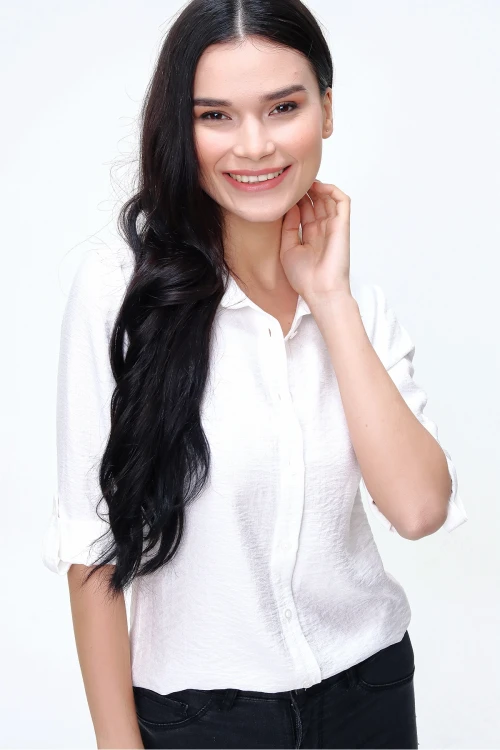 Beyaz Keten Dokulu Gömlek BCBSK-25700-3043