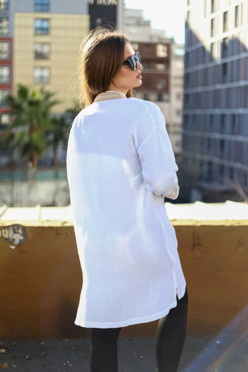 Beyaz Mevsimlik Rahat Kesim Hafif Ceket BCBSK-25700-3441