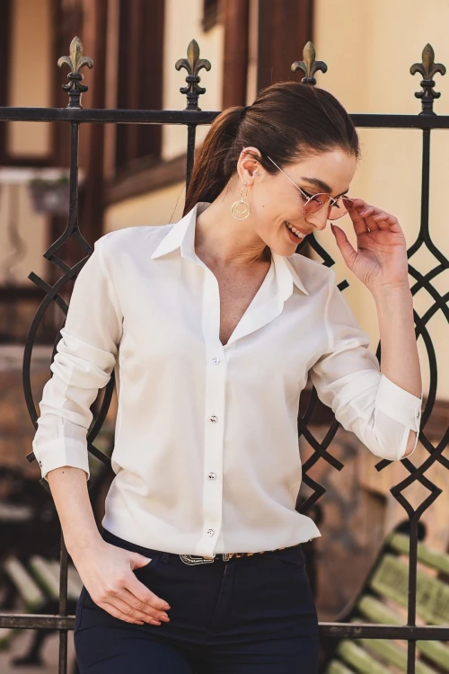 Beyaz Uzun Kol Basic Gömlek BCBSK-25700-K4935