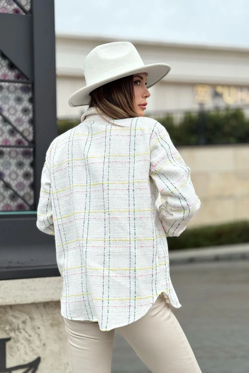 Beyaz Uzun Kollu Oversize Düğmeli Gömlek BCBSK-25700-3498