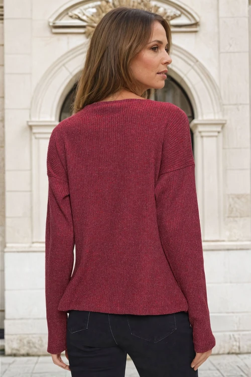 Bordo Düğme Detaylı Uzun Kol Bluz BCBSK-25700-K5591