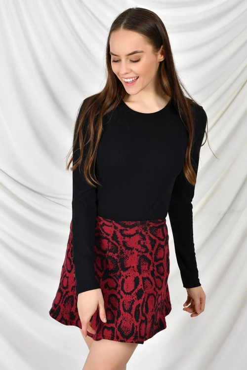 Bordo Parçalı Kısa Etek CO-259404045