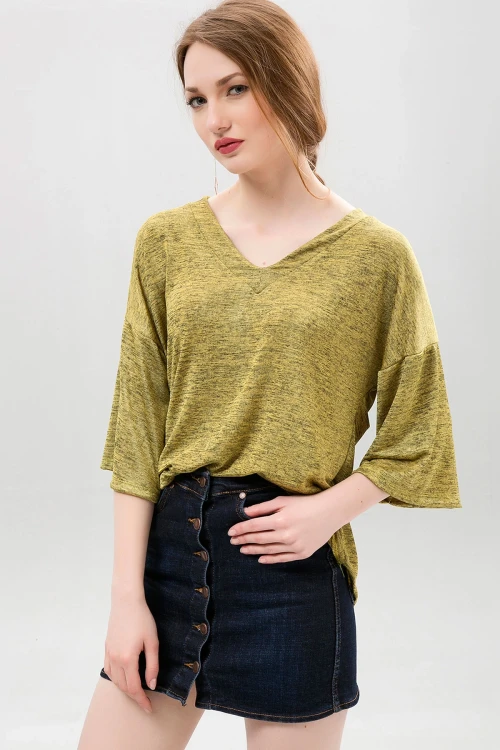 Fıstık Yeşil Yumuşak Dokulu Oversize Günlük Bluz BCBSK-25650-2192