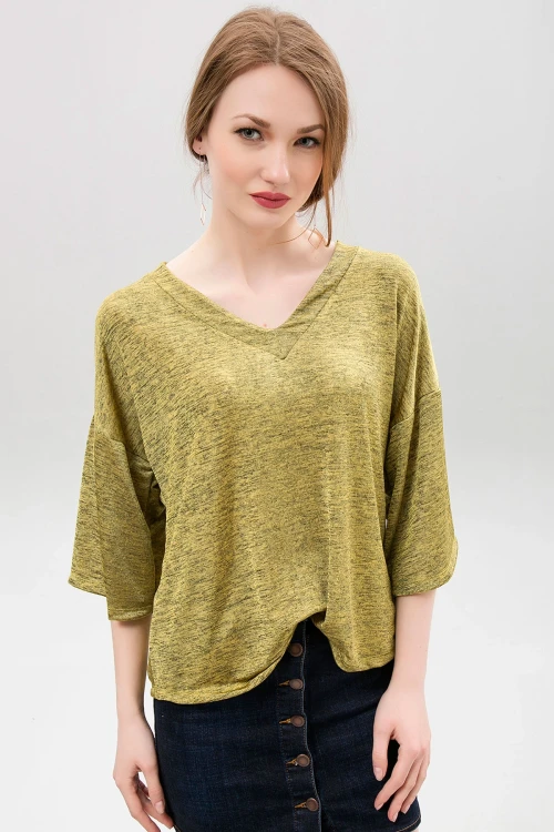 Fıstık Yeşil Yumuşak Dokulu Oversize Günlük Bluz BCBSK-25650-2192