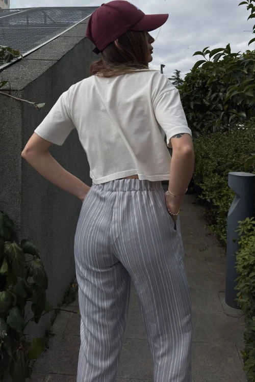 Gri Duble Paça Çizgili Dokulu Pantolon BCBSK-25700-3277