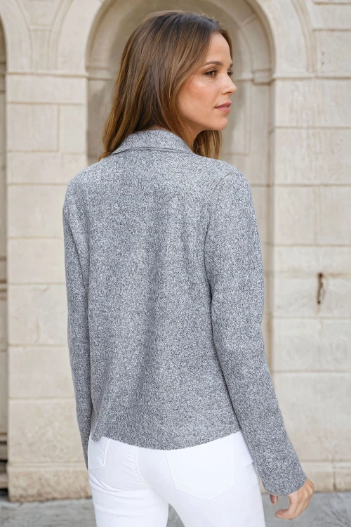 Gri Kendinden Dokulu Çift Taraflı Ceket Hırka BCBSK-25700-2975