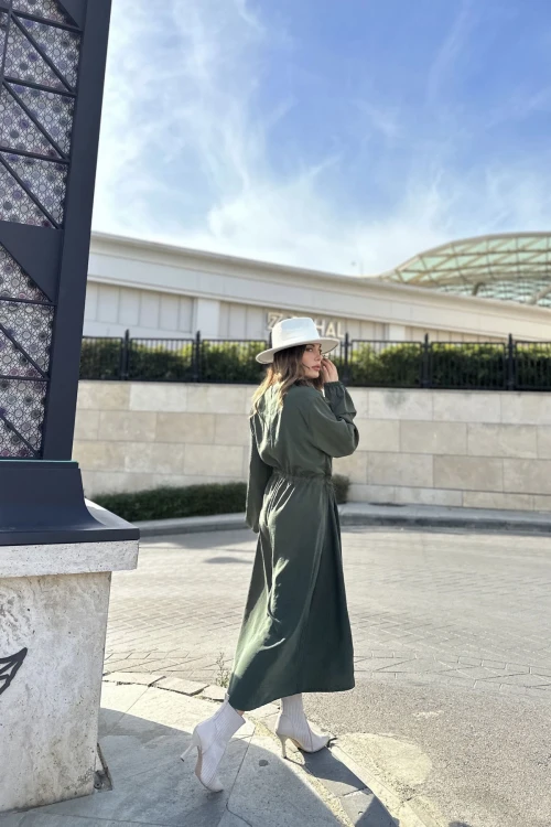 Haki Beli Lastikli Kruvaze Elbise BCBSK-25700-3431