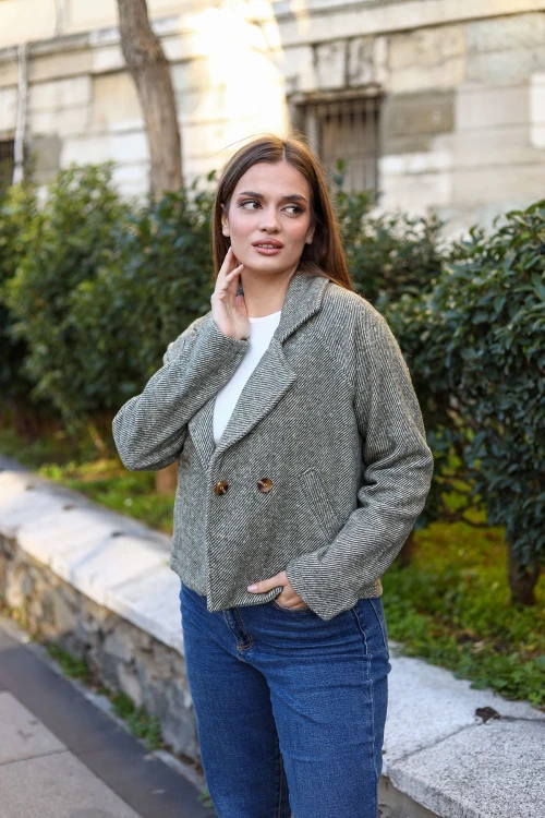 Haki Düğmeli Kısa Mevsimlik Ceket BCBSK-25700-3529