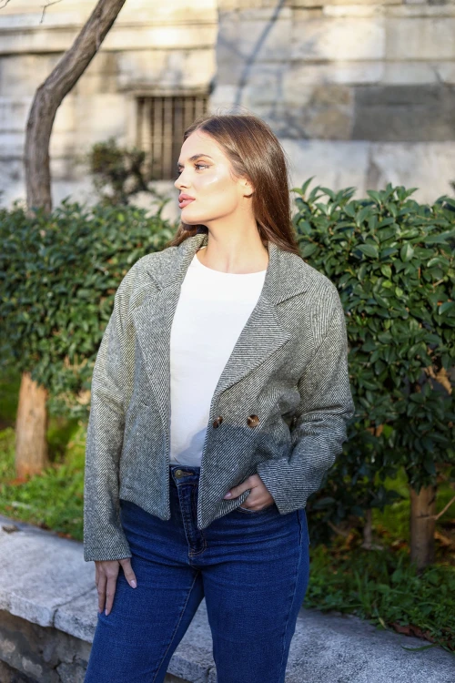 Haki Düğmeli Kısa Mevsimlik Ceket BCBSK-25700-3529