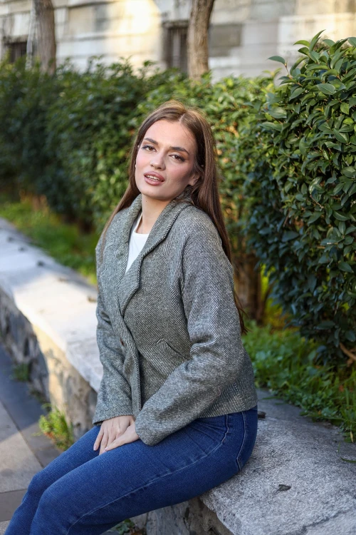 Haki Düğmeli Kısa Mevsimlik Ceket BCBSK-25700-3529