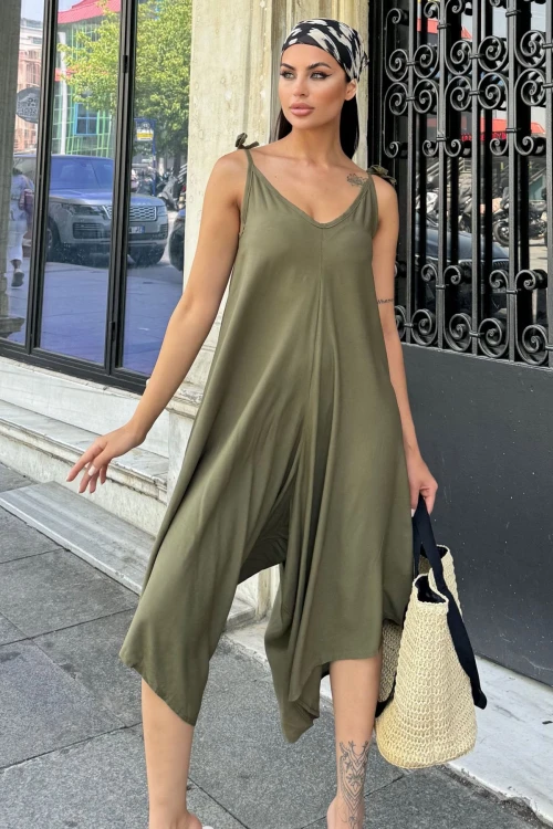 Haki V Yaka Kolsuz Elbise BCBSK-25700-H5002