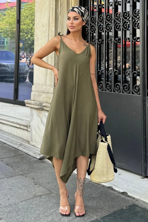 Haki V Yaka Kolsuz Elbise BCBSK-25700-H5002