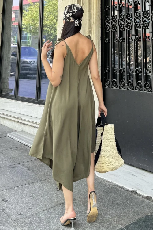 Haki V Yaka Kolsuz Elbise BCBSK-25700-H5002