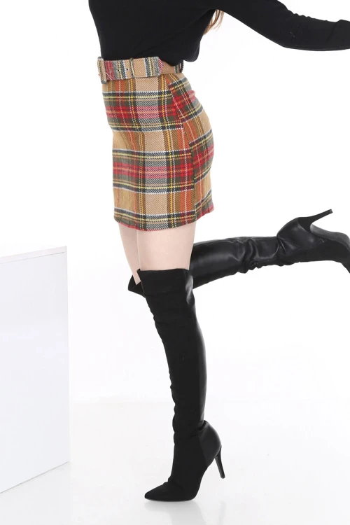 Hardal Ekose Desenli Mini Etek BCBSK-25700-2504